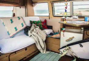 Vintage camper van by the ocean 9