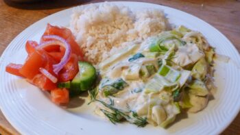 Campingrezept veganes Lauchgemüse