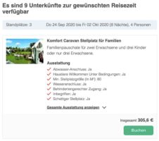 Preisübersicht bei PiNCAMP beim Campingplatz buchen
