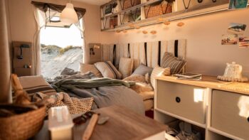 Wohnwagen ohne Gas: Plug and Play auf dem Campingplatz 4 Schlafplatz im Beachy Wohnwagen ohne Gas