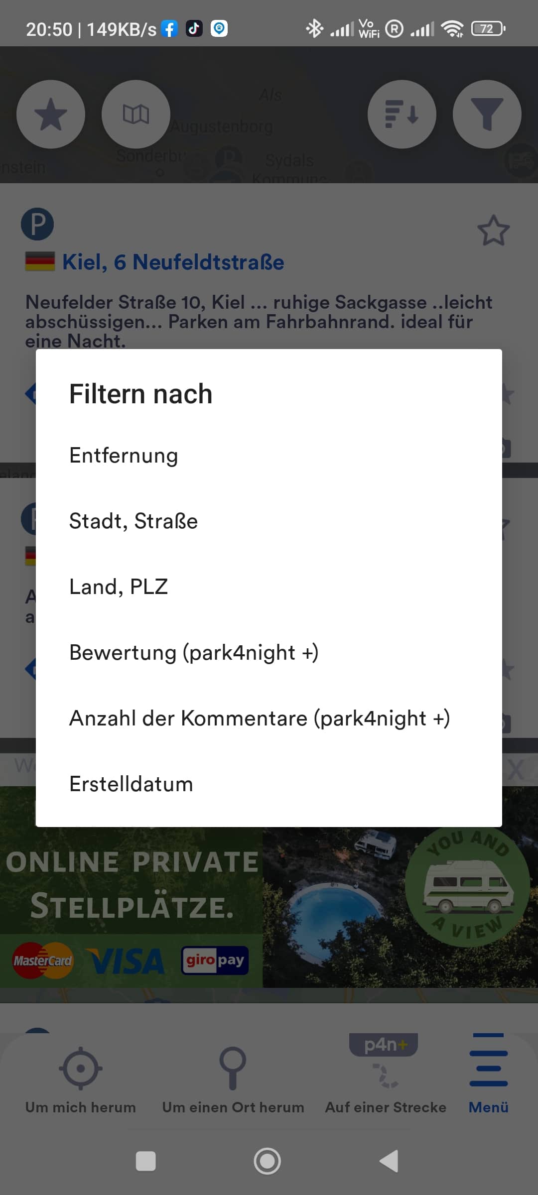 Camping Apps Park4night Filter