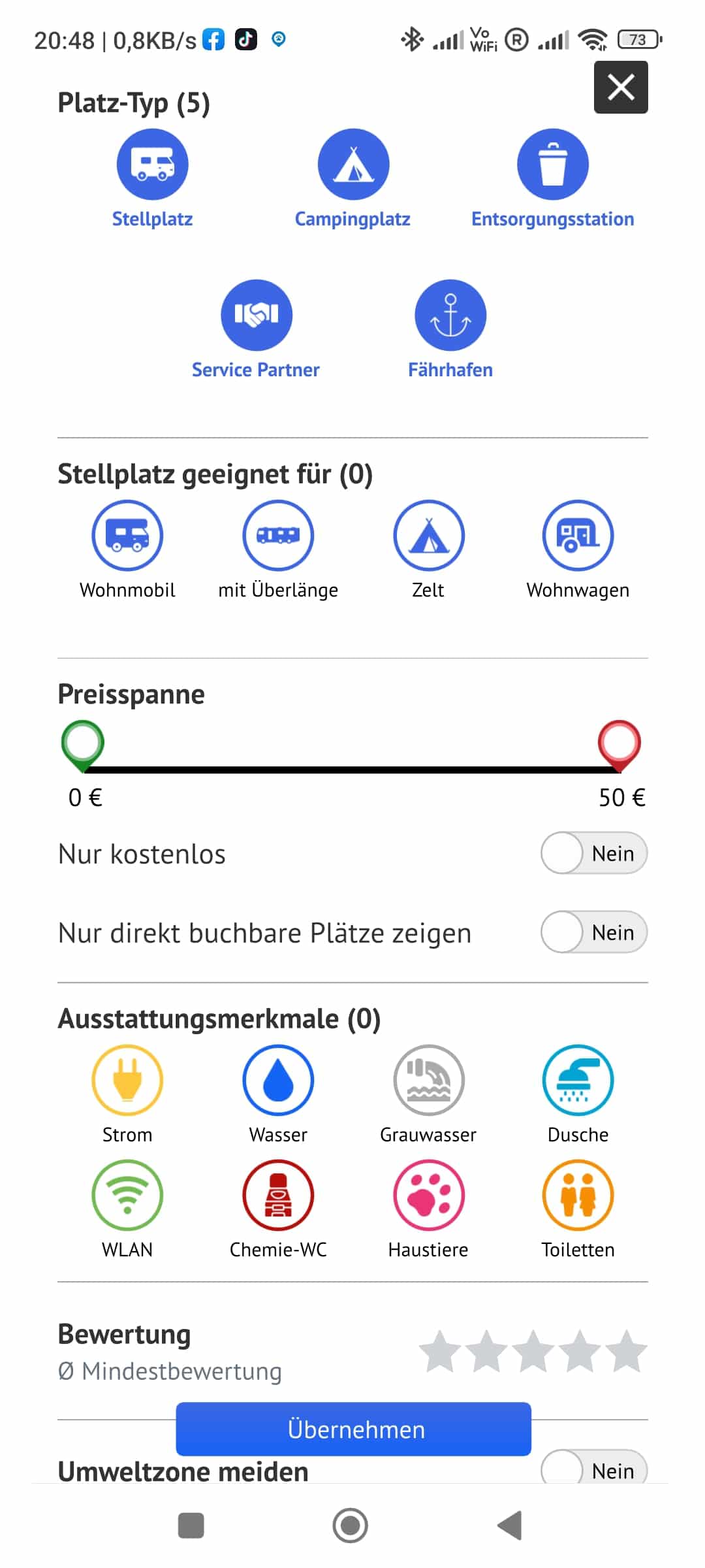 Camping Apps promobil Filter