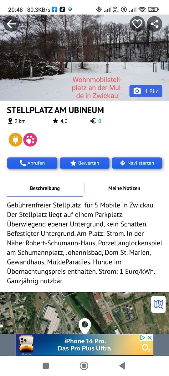 Camping Apps promibil Stellplatzbeschreibung.
