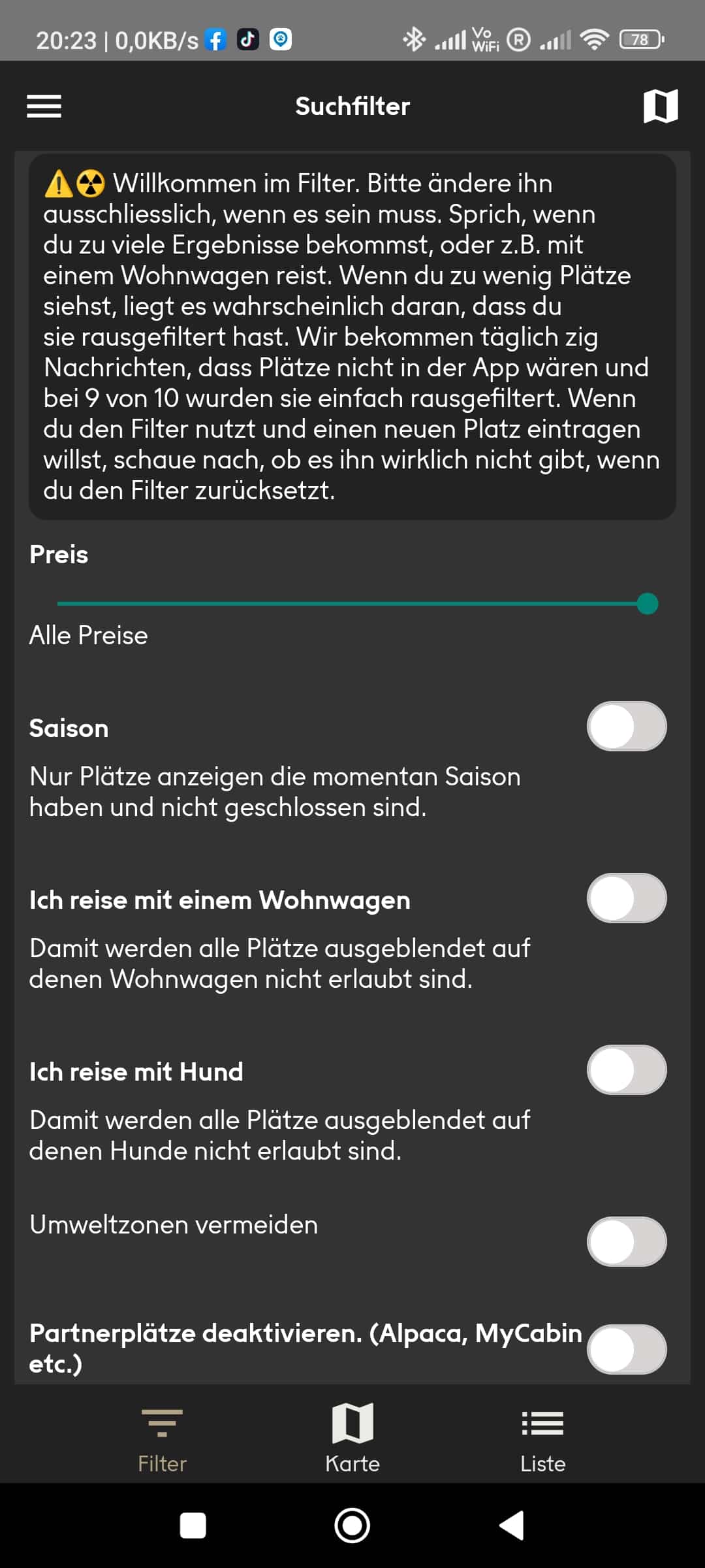 Camping-Apps camping-app.eu Filter