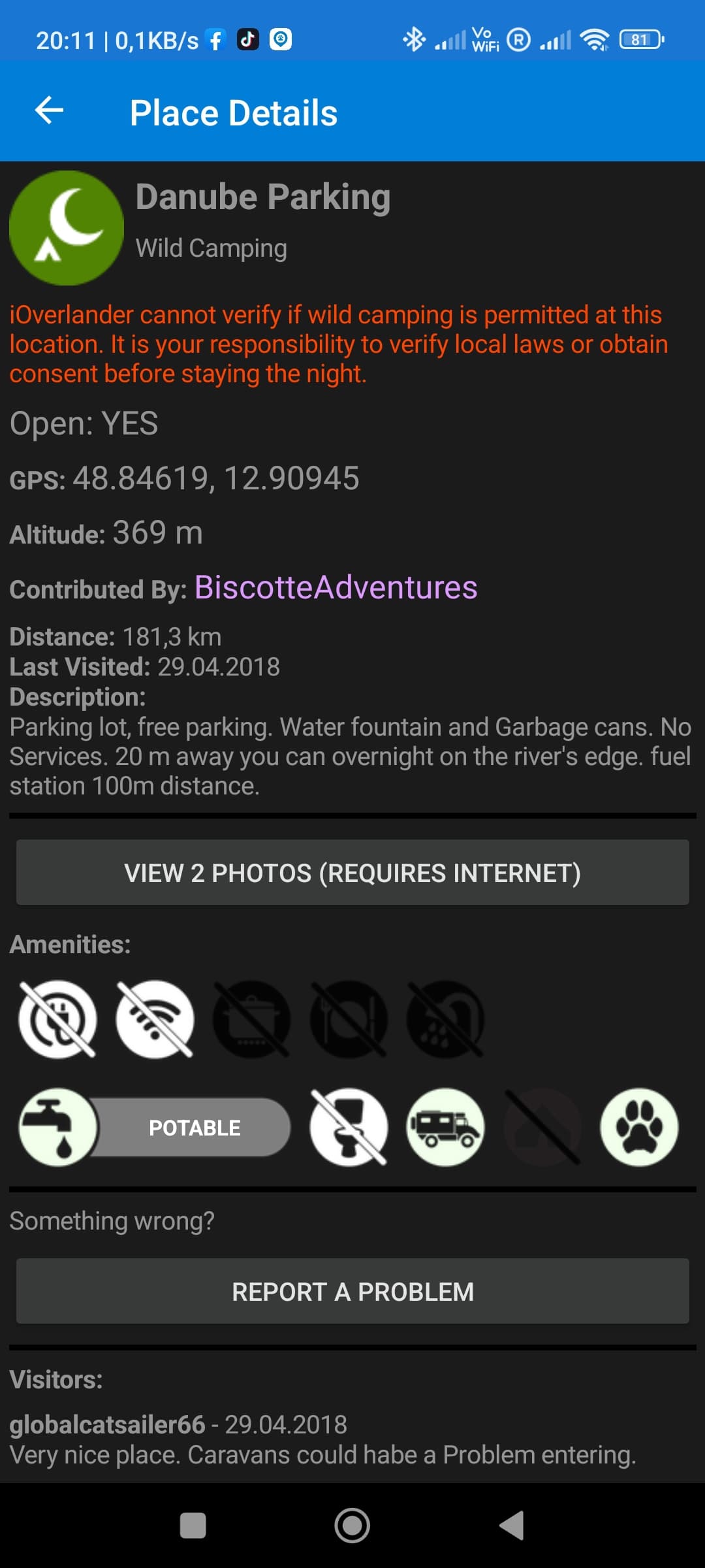 Camping Apps iOverlander Stellplatzbeschreibung