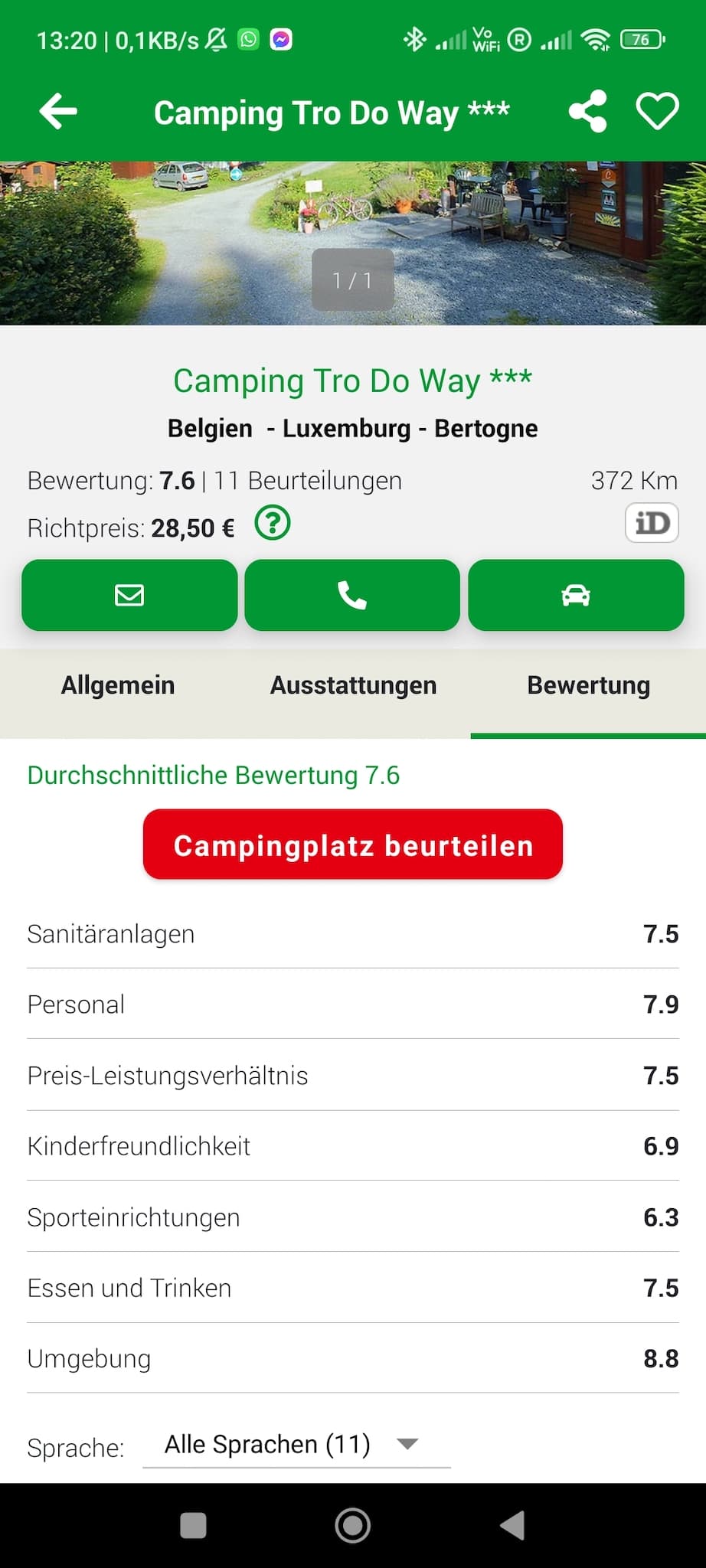 ACSI app campingplatz beschreibungen