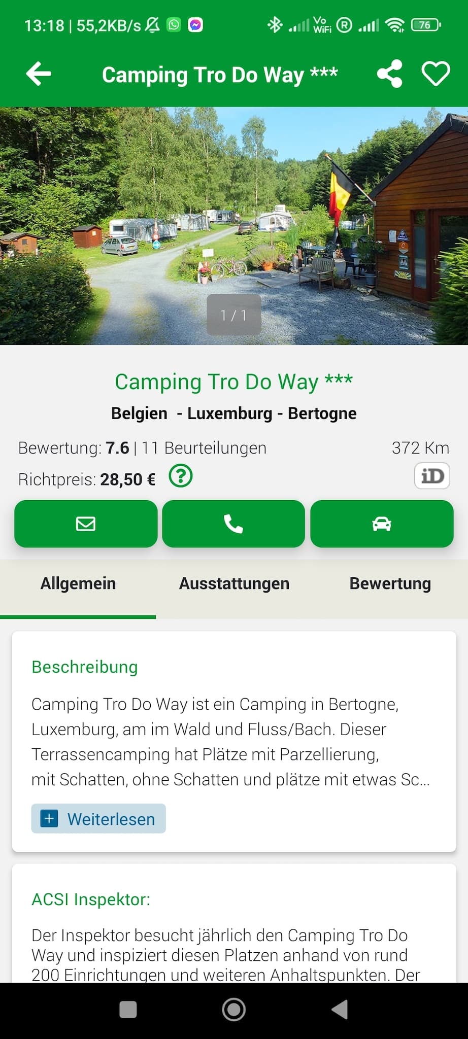 ACSI camping europa app campingplatzbeschreibung